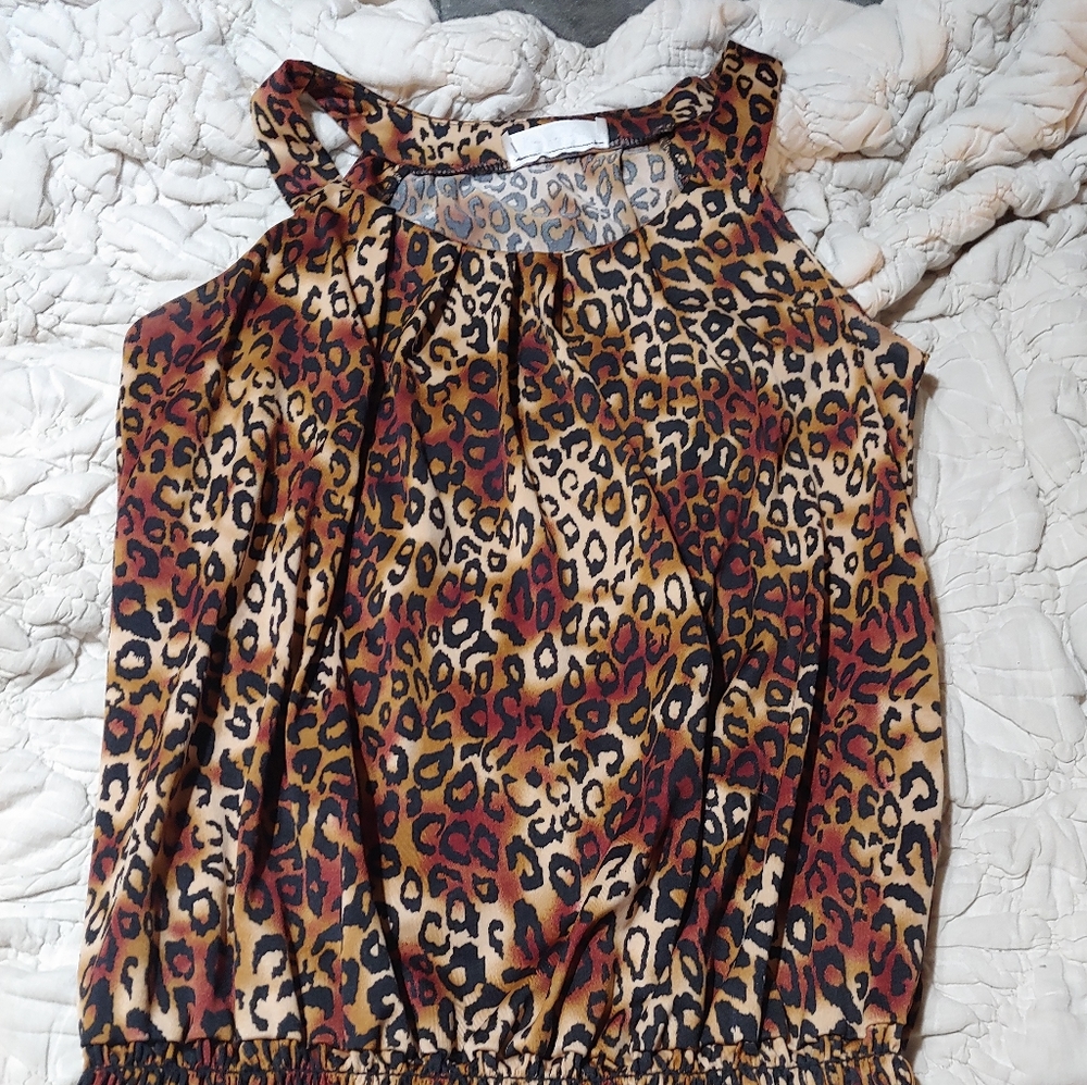 Leopard Print Sz S Sleeveless Stretchy Dress Top